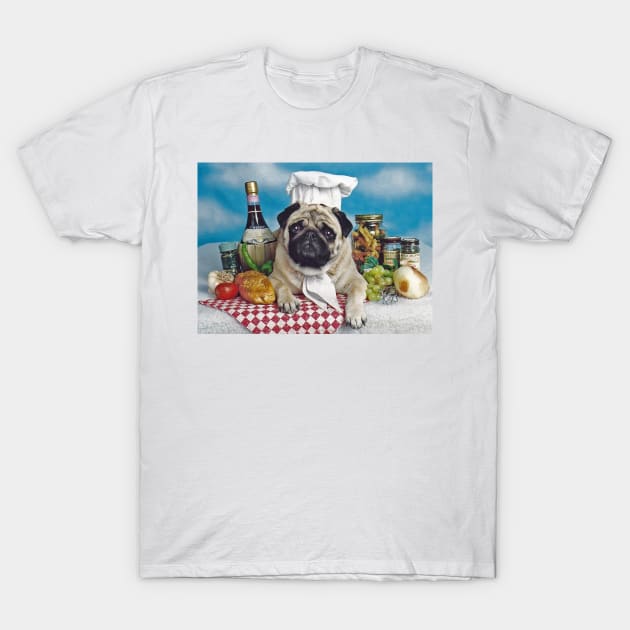 Pug Dog Chef T-Shirt by candiscamera